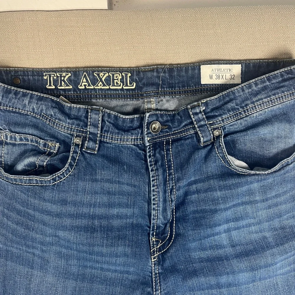 TK Axel Mens Athletic Fit Jeans 38x32 Medium Wash Blue‎ Denim Heavy Stitching